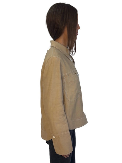 Lee Matthews Beige Contrast Stitch Shirt Jacket. Size: 3
