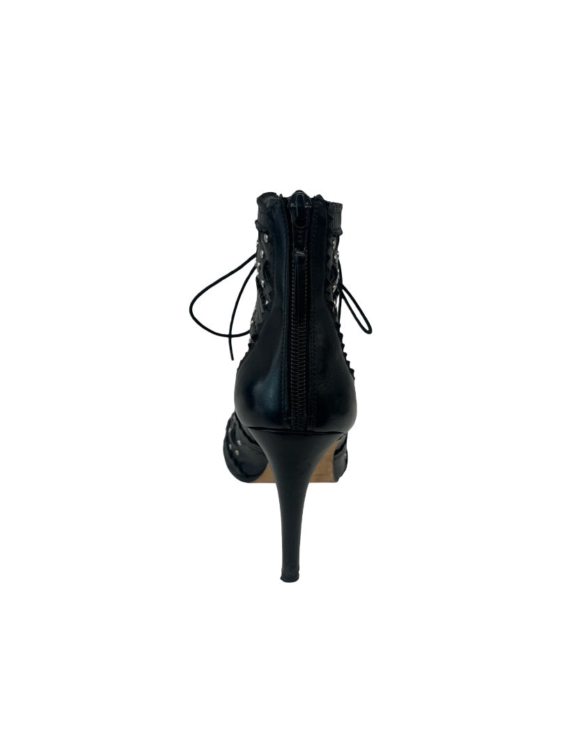 Stuart Weitzman Black Studded Cut Out Heel Boots. Size: 37