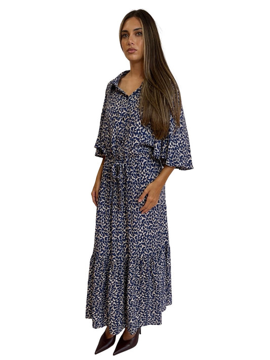 Munthe Blue Ivy Leaf Print Maxi Dress. Size: 42