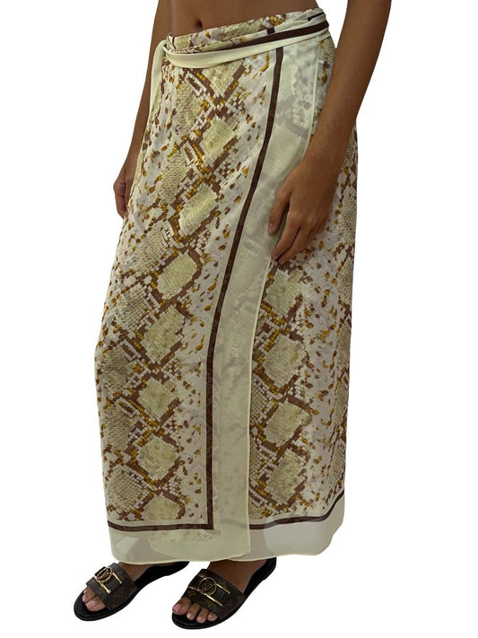 Husk Yellow / Brown Reptile Print Maxi Skirt. Size: S