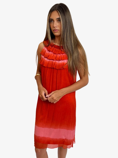 Agnes B Red Frill Sleeveless Silk Dress. Size: 38