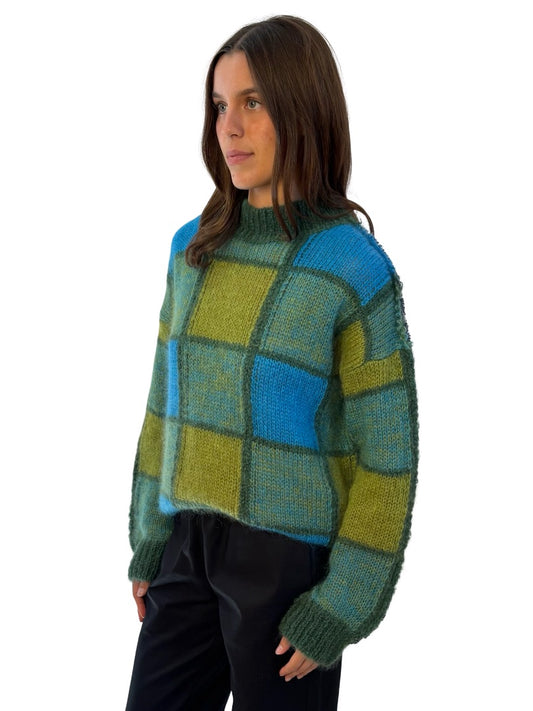 Marni Green / Multi-Colour Wool Blend Knit Patterned Sweater. Size: 44