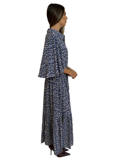 Munthe Blue Ivy Leaf Print Maxi Dress. Size: 42