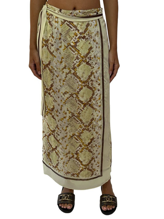 Husk Yellow / Brown Reptile Print Maxi Skirt. Size: S