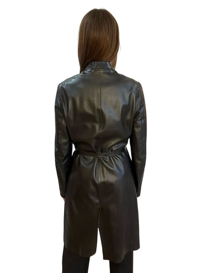 Bisonte Black Long Leather Coat. Size: M