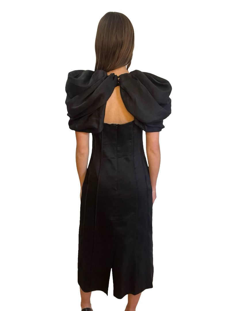 Aje Black Puff Shoulder Dress W Back Cut Out. Size: 10