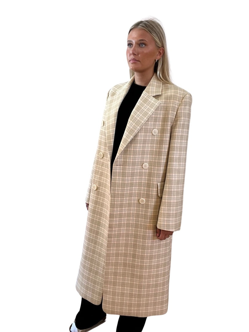 Camilla & Marc Citrus Check Long Coat w Double-Breasted Buttons. Size: 8