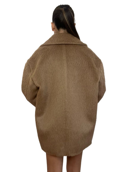 MaxMara Studio Camel Double Breasted Alpaca Pea Coat. Size: 8