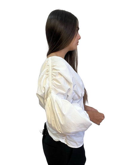 Scanlan Theodore White Heart Neckline Puff Long Sleeve Top. Size: 10