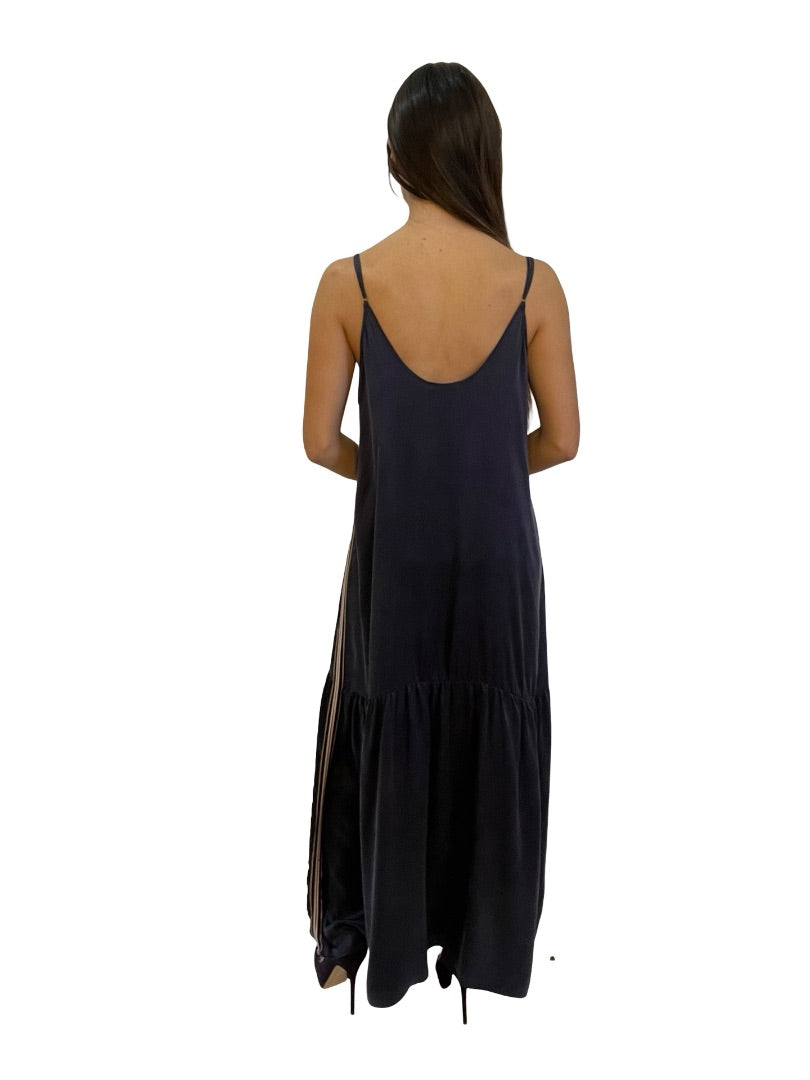 Flannel Navy Silk Sleeveless Drop Waist Dress. Size: 1