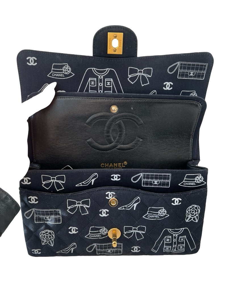 Chanel Navy 2002 Double Flap Icon Shoulder Bag. Size: Medium