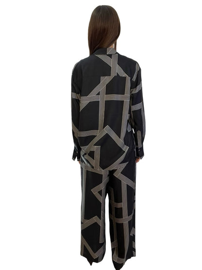 Banded Together Black Silk Shirt & Pant Set. Size: S / M