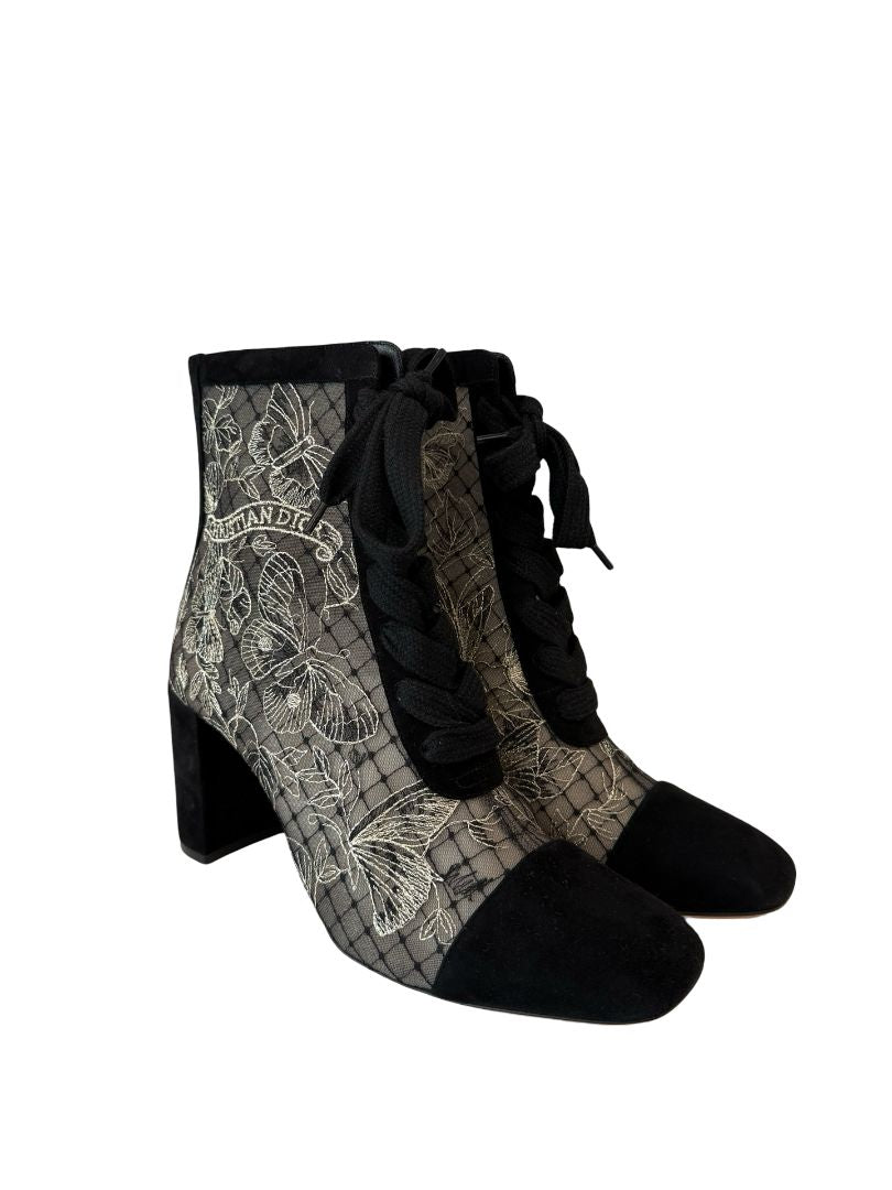 Christian Dior Black/Gold Lurex Butterfly Ankle Boots. Size: 40
