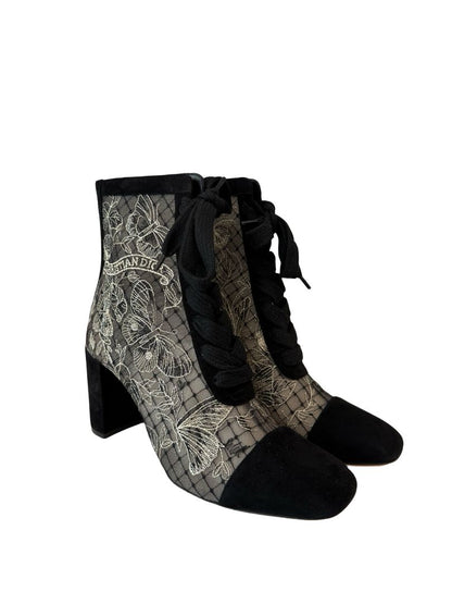 Christian Dior Black/Gold Lurex Butterfly Ankle Boots. Size: 40