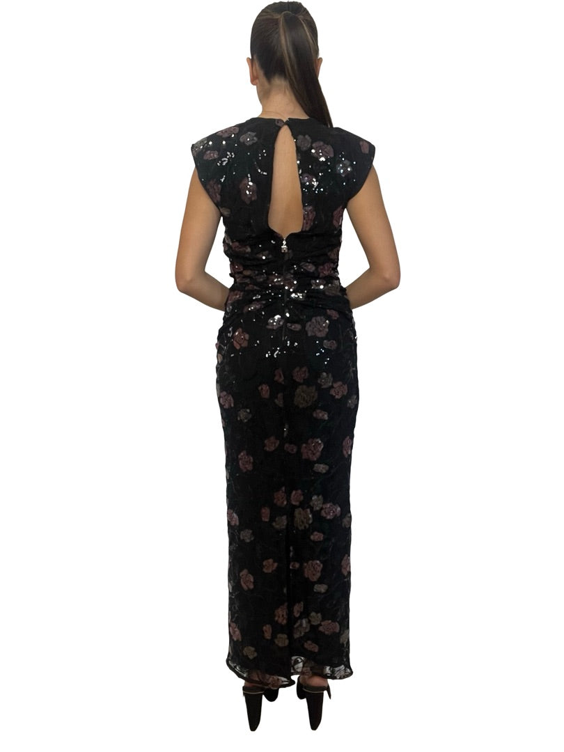 Rotate Black Floral Sequin 'Lace Sleeveless Dress'. Size: 6