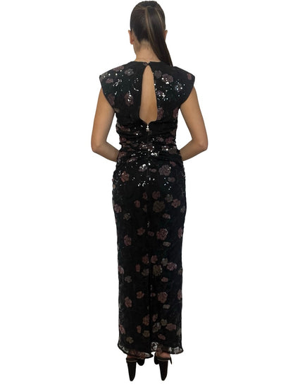 Rotate Black Floral Sequin 'Lace Sleeveless Dress'. Size: 6