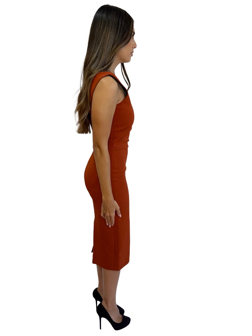 Victoria Beckham Orange Sleeveless Body Con Dress. Size: 8