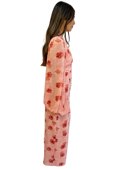 Adoore Pink Floral Print Puff Sleeve Dress. Size: 34