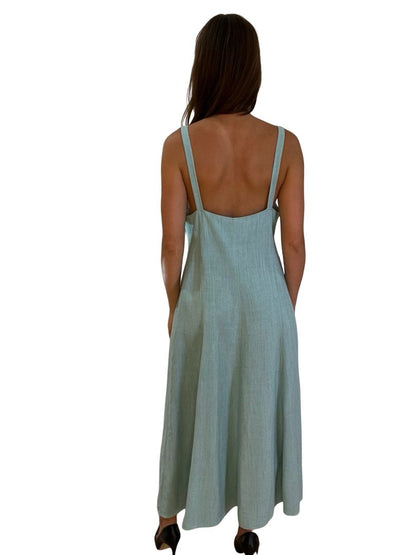 Scanlan Theodore Tiffany Blue Long Button Down Lined Blend Dress. Size: 12