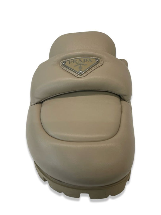Prada Desert Beige Soft Padded Nappa Leather Sabots. Size: 37