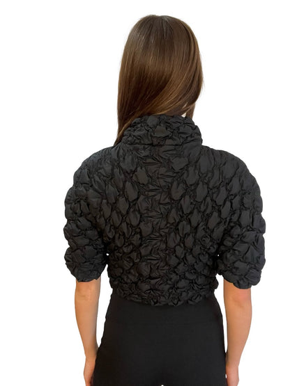 La Fée Marabutée Black Quilted Puffer Cropped Short Sleeve Vest. Size: 38