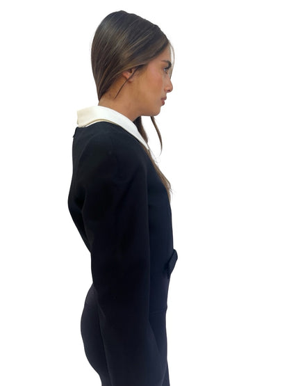 Shushu/Tong Black Collared Crop Top w/ Waist Bow. Size: 8