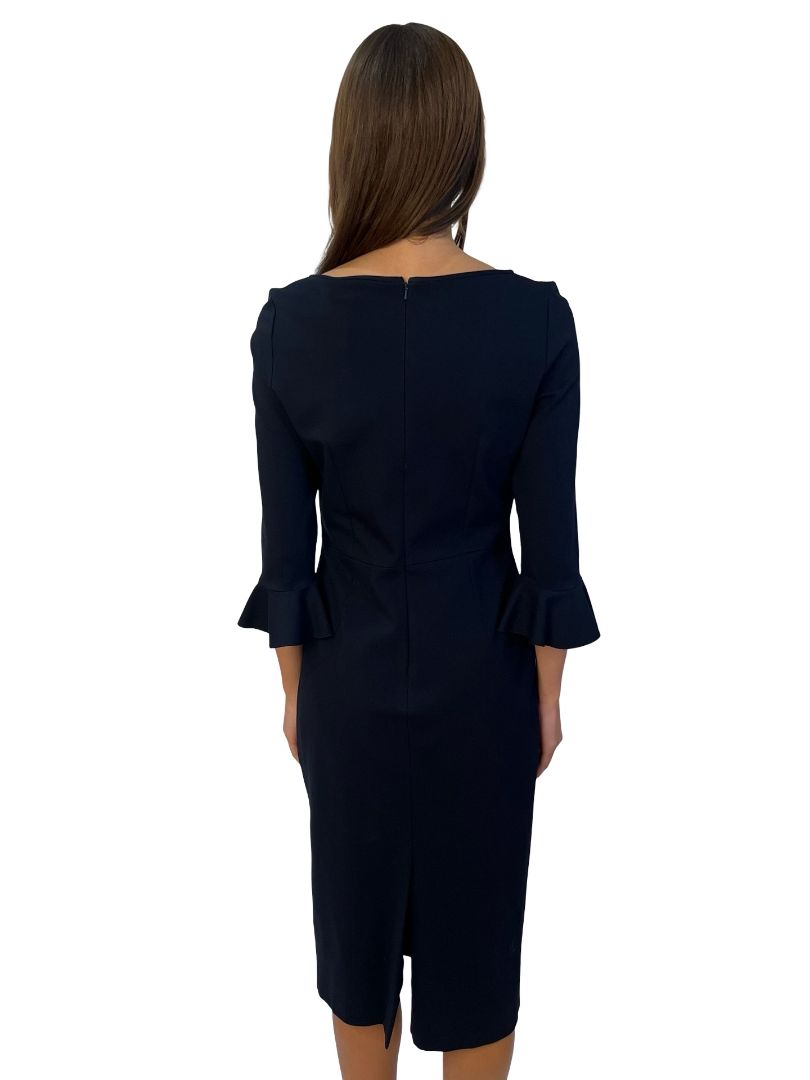 Goat Navy 'Frou Frou' Long Sleeve Pencil Dress. Size:14
