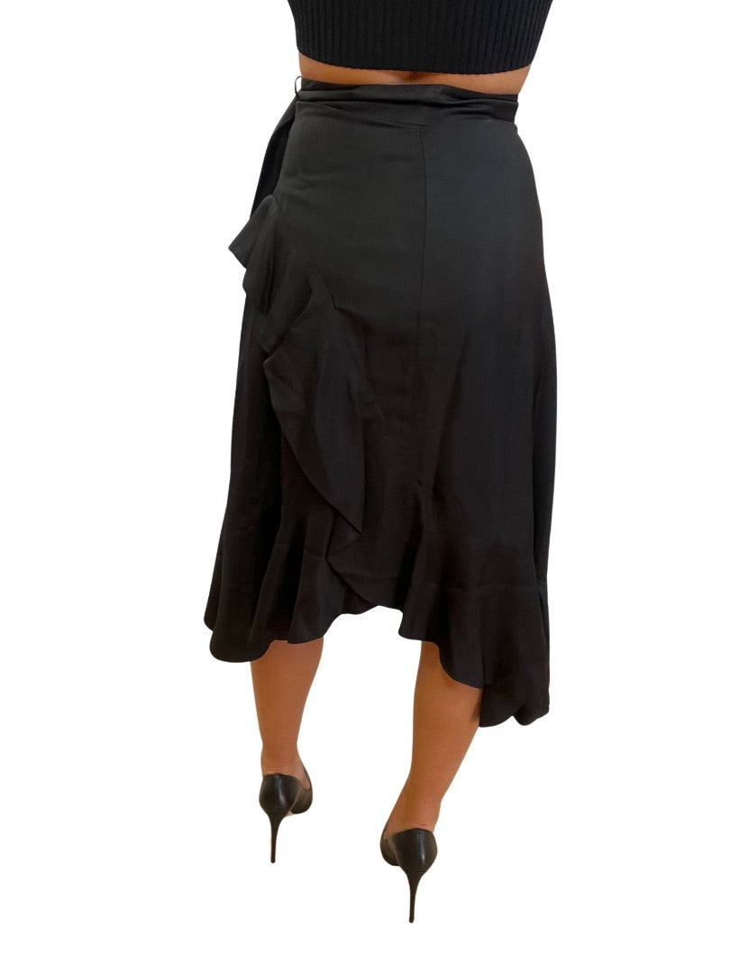 Zimmermann Black Asymmetrical Layer Skirt w/ Waist Tie. Size: 0