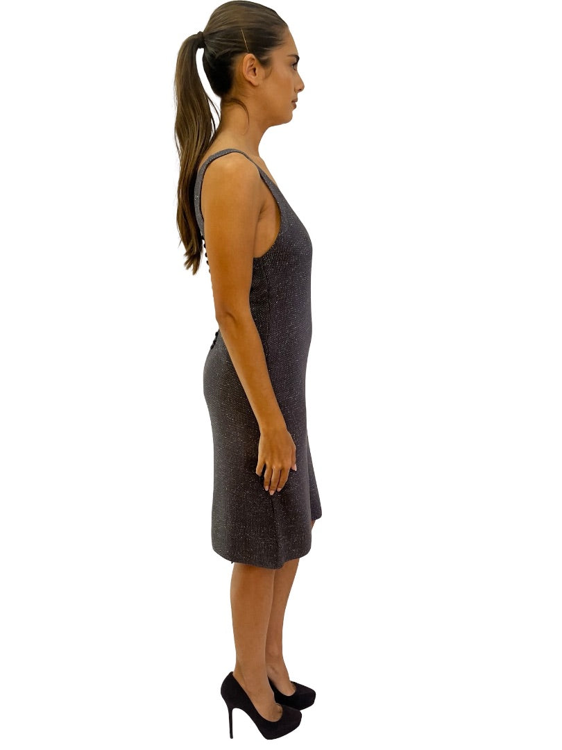 Arthur Galan Grey Silk Sparkle Knit Dress. Size: 8