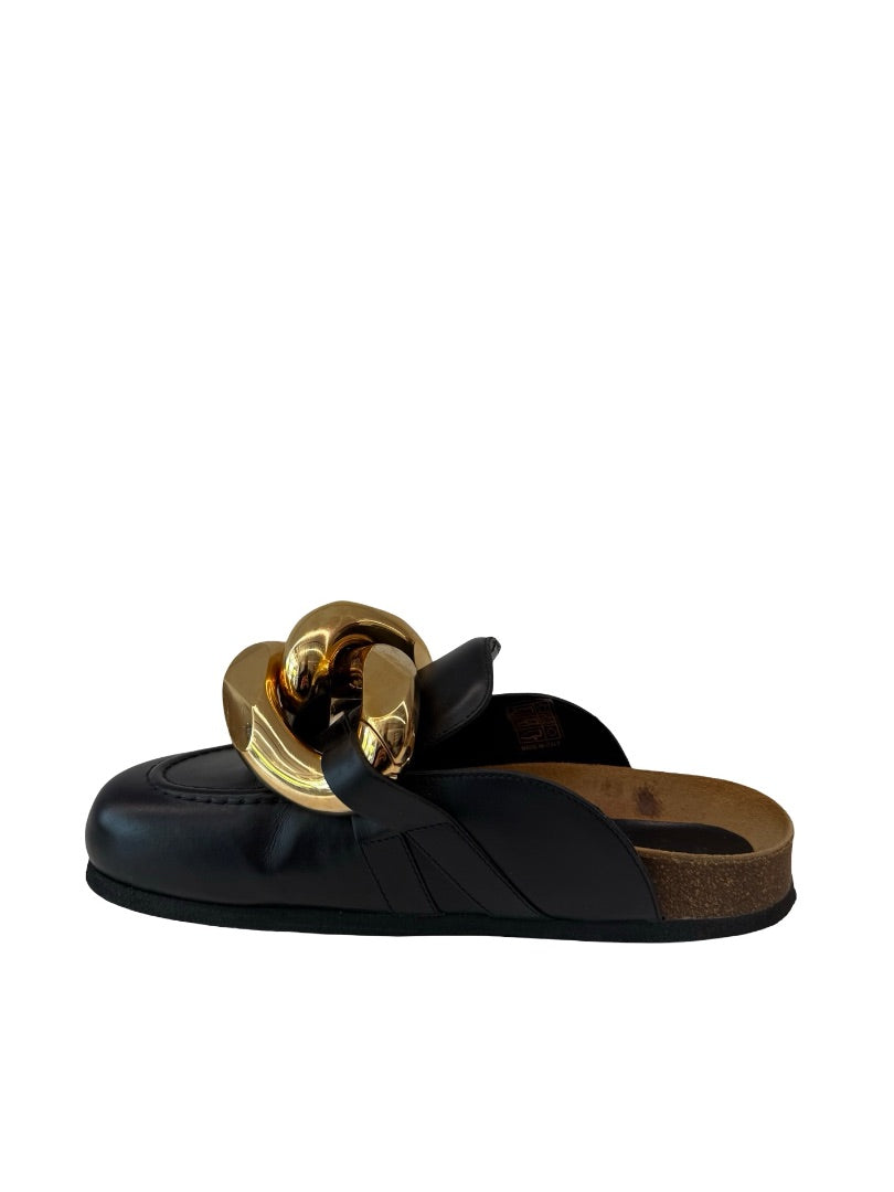 JW Anderson Black/Gold Chain Loafers. Size: 37