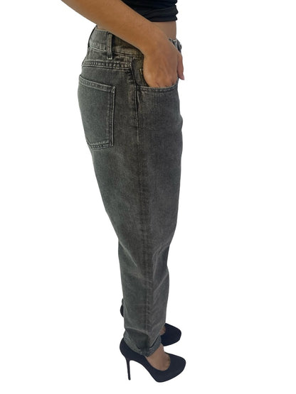 Chanel Grey Metallic Thread Jeans w/ Logo. Size: 40