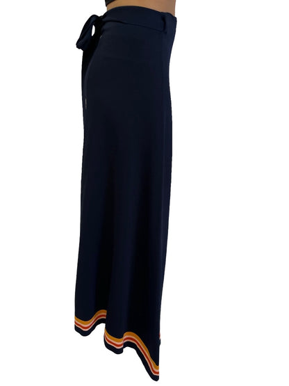 Scanlan Theodore Navy Wrap Skirt W Striped Bottom. Size: XS