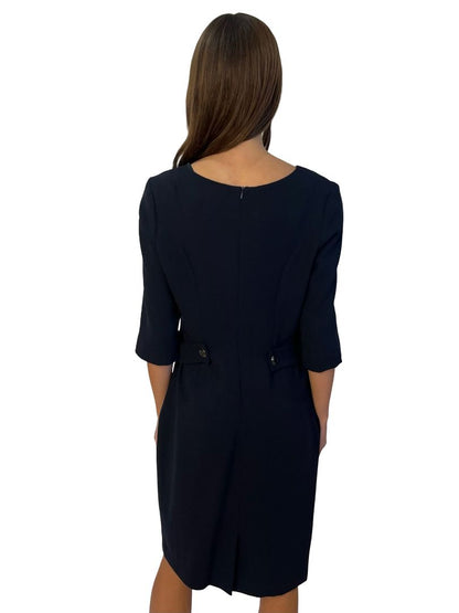 Goat Navy Scoop Neck Wool Dress. Size: 14