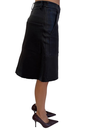 Scanlan Theodore Black Leather A Line Skirt. Size: 6