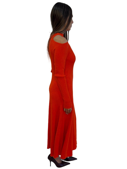 A.W.A.K.E MODE Red Ribbed Cutout Dress. Size: S