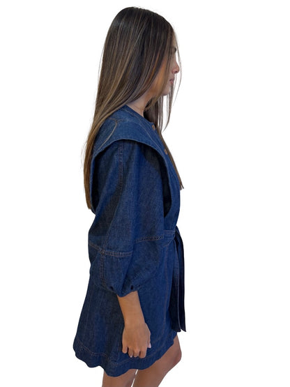 Zimmermann Indigo Neck Tie Denim Shirt. Size: OP