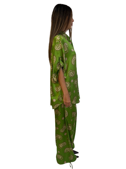 Alemais Green Paisley & Dice Print Shirt & Pant Set. Size: 12