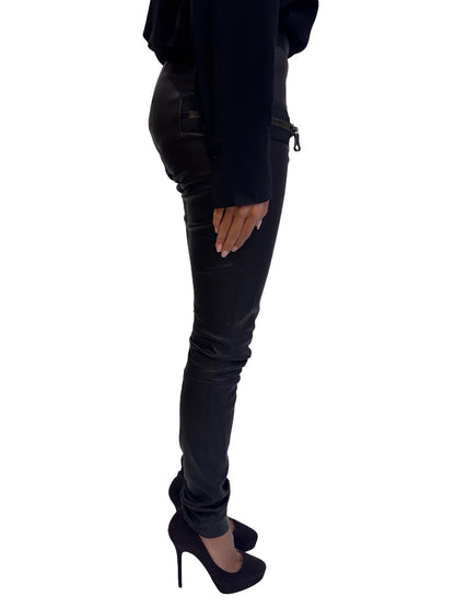 Les Chiffoniers Black Leather Leggings w/ Zippers. Size: S