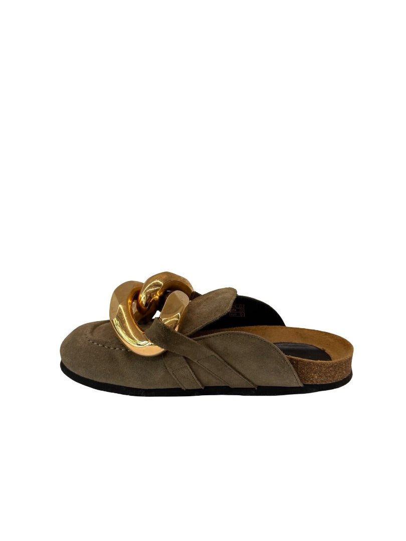 JW Anderson Khaki Suede Chain Mules. Size: 37