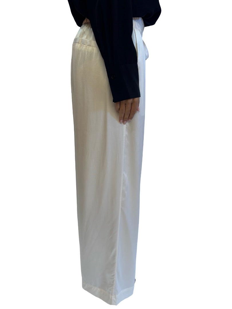 Husk Cream Silk Satin Trousers. Size: 10