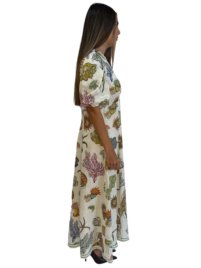 Alemais Cream Sea Print Midi Dress. Size: 10