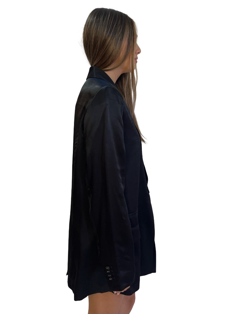 Husk Black Single Breasted Satin Blazer. Size: M