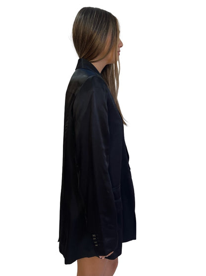 Husk Black Single Breasted Satin Blazer. Size: M