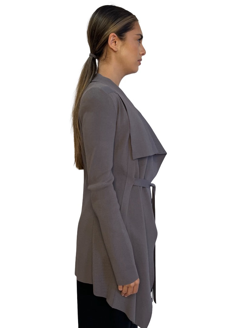 Scanlan Theodore Slate Grey Crepe Knit Cardigan . Size: M