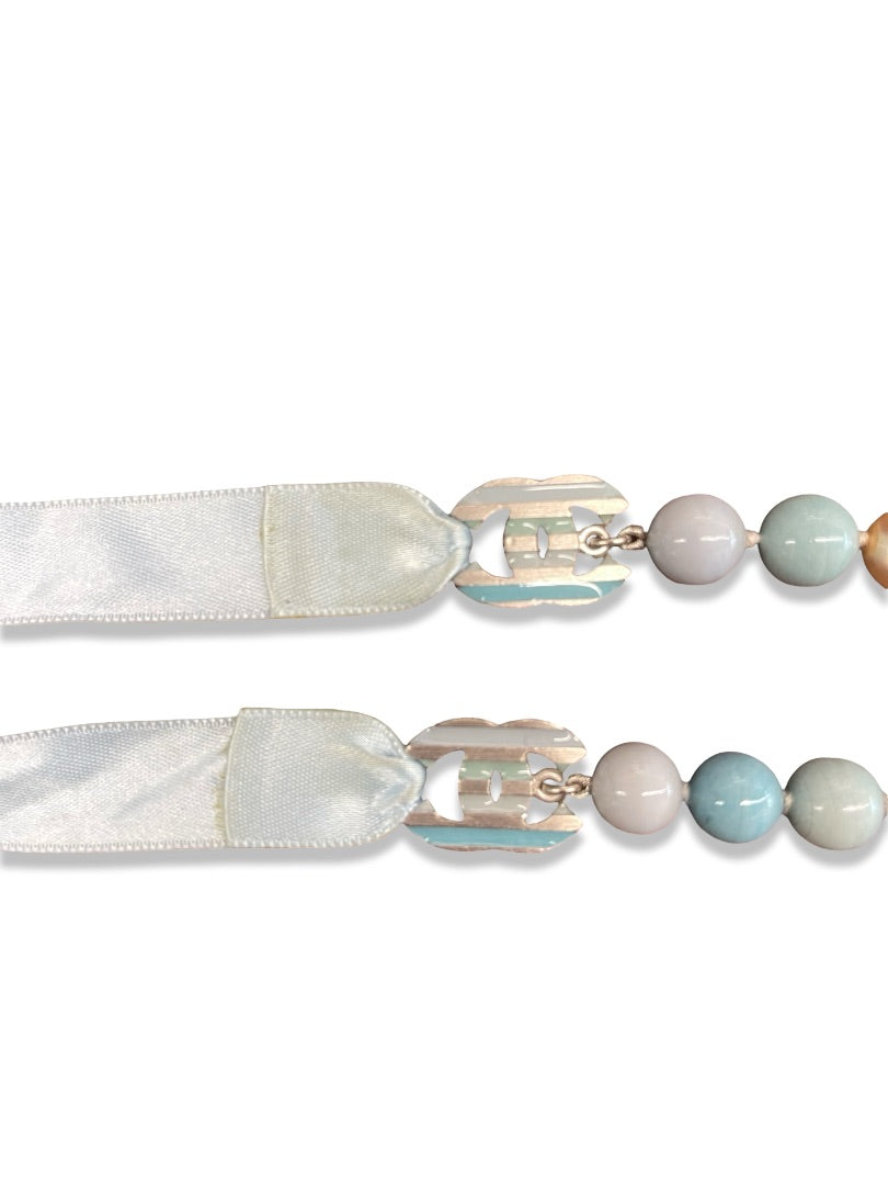Chanel Blue Turquoise, Pearl & Ribbon Necklace / Belt.