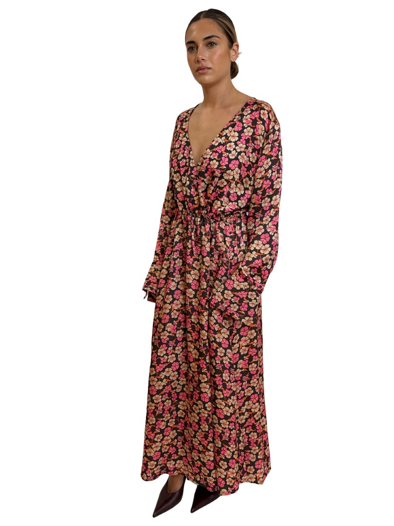 Second Female Pink / Orange / Black Flower Print Dress. Size: L