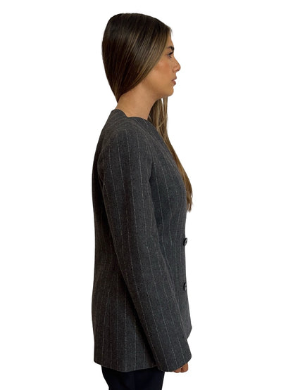 Carla Zampatti Grey Charcoal Italian Wool Pinstripe Blazer. Size: 6