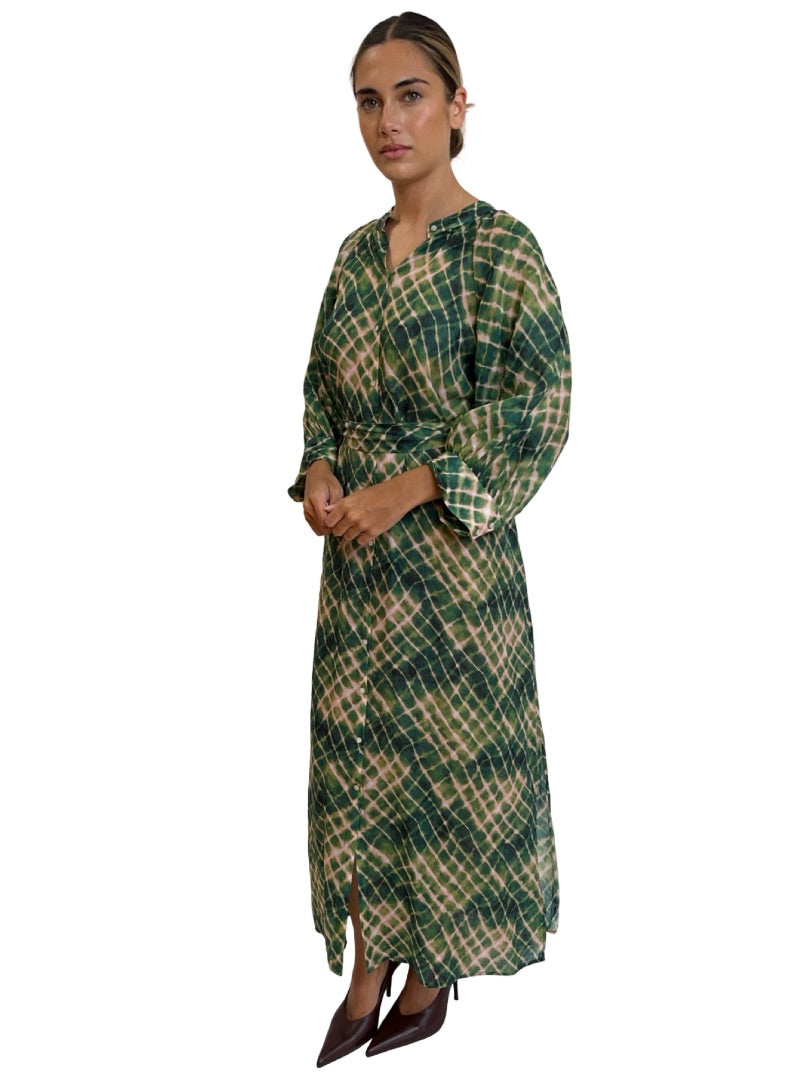 Husk Green Blurred Net Print Maxi Dress. Size: 14