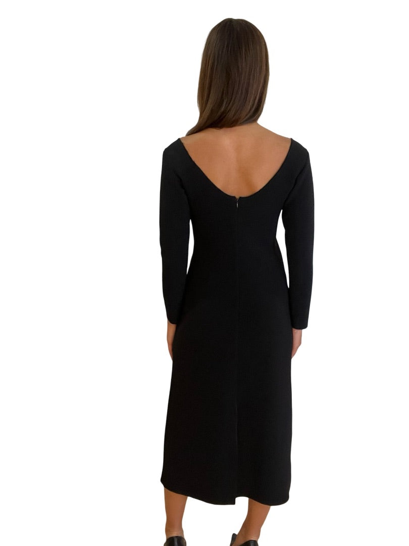 Christopher Esber Black Long Sleeve Midi Slit Dress. Size: 12