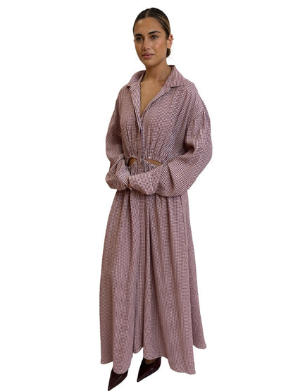 Scanlan Theodore Red / White Gingham Long Sleeve Dress. Size: 12